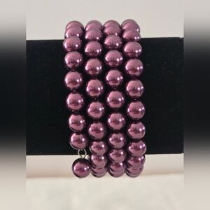 Elegant Burgundy Stretch Beaded Bangel Bracelet